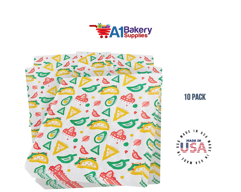 Deli Sandwich Wraps Basket Liners and Food Wrapping Liner Papers by A1 Bakery Supplies of 10 pack (Mexican Print)