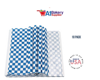 Deli Sandwich Wraps Basket Liners and Food Wrapping Liner Papers by A1 Bakery Supplies of 10 pack (Blue Checked)