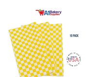 Deli Sandwich Wraps Basket Liners and Food Wrapping Liner Papers by A1 Bakery Supplies of 10 pack (Yellow Checked)