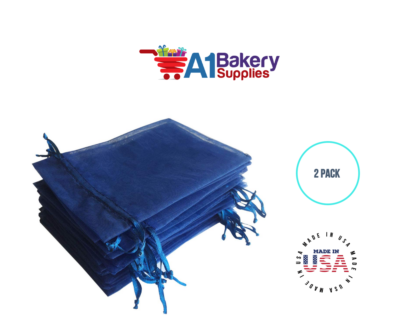 Navy Blue Organza Fabric Gift Bags – Pack of 2 with Size 22.5 x 25 inch by A1 Bakery Supplies