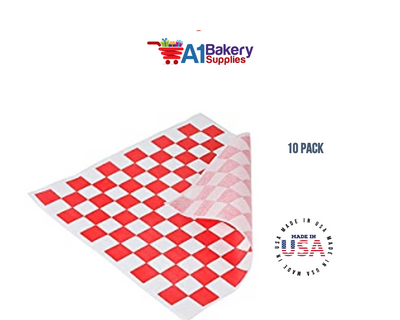 Deli Sandwich Wraps Basket Liners and Food Wrapping Liner Papers by A1 Bakery Supplies of 10 pack (Red Checked)