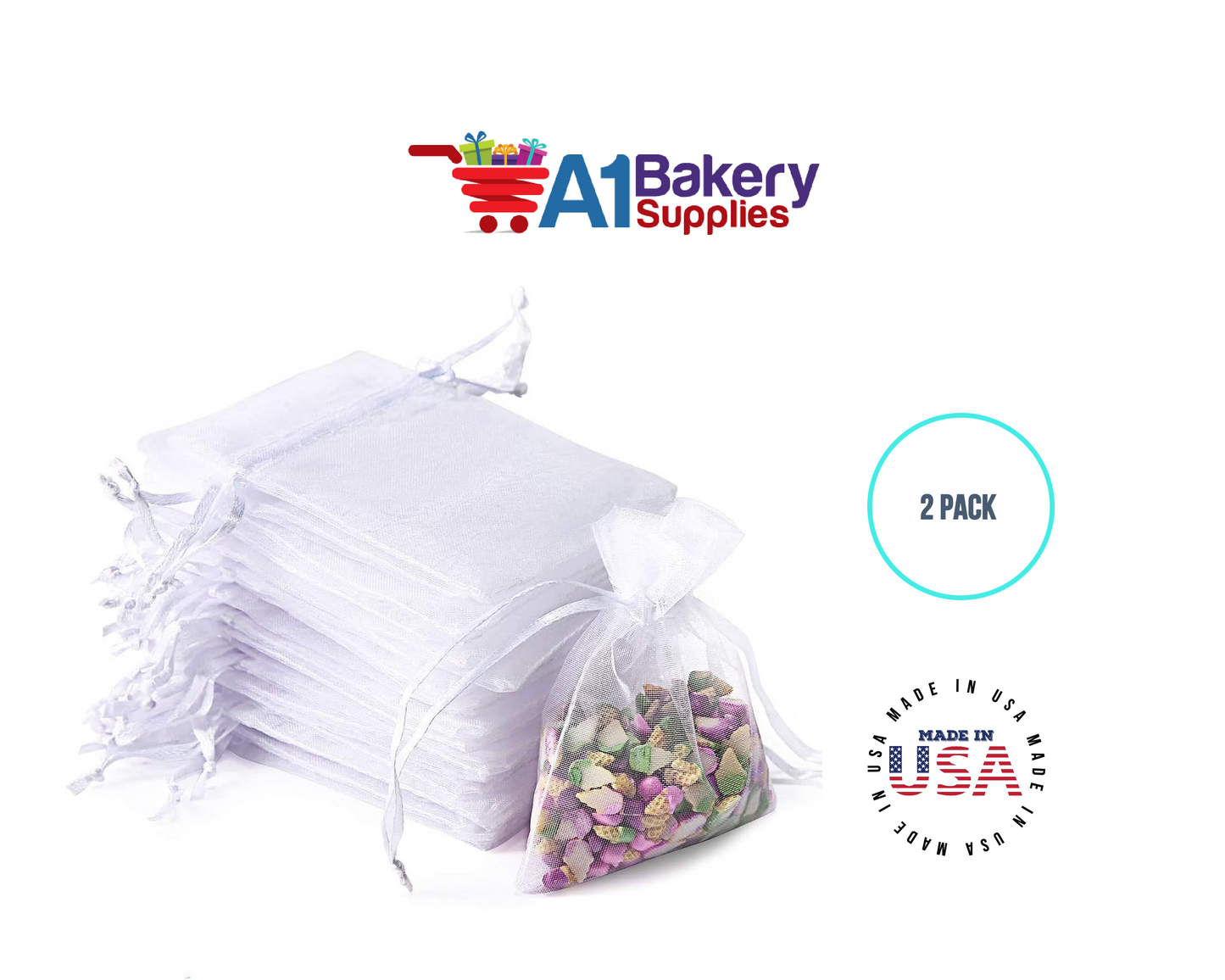 White Organza Fabric Gift Bags – Pack of 2 with Size 22.5 x 25 inch by A1 Bakery Supplies