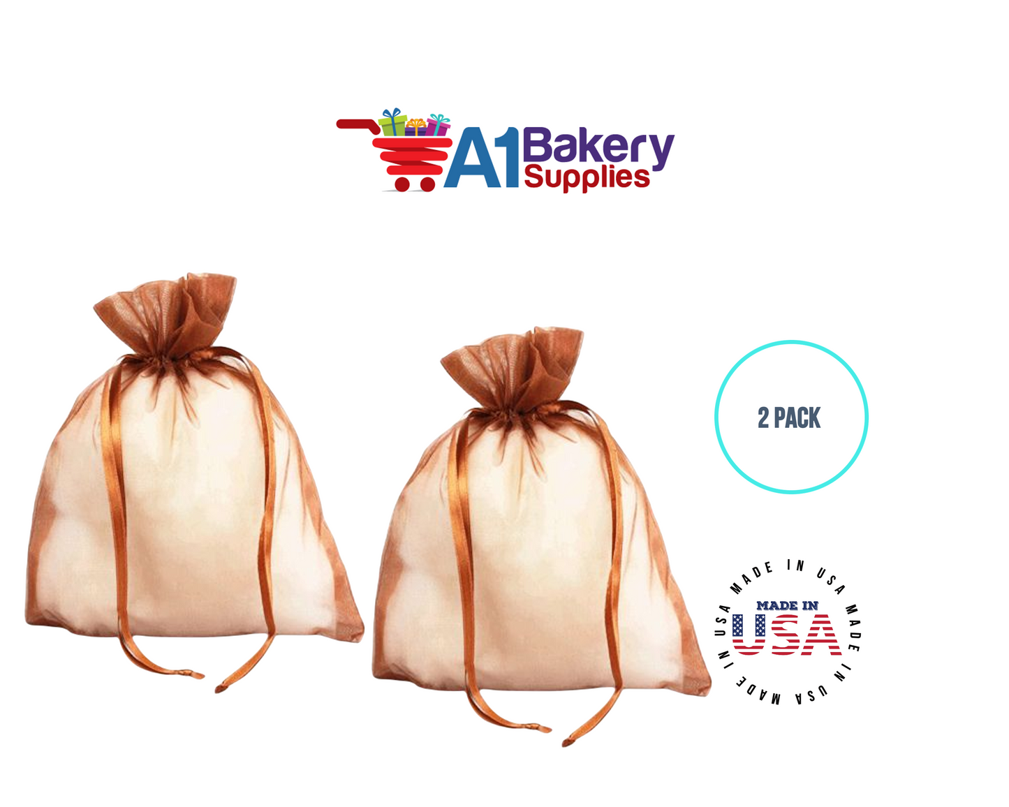 Copper Organza Fabric Gift Bags – Pack of 2 with Size 22.5 x 25 inch by A1 Bakery Supplies