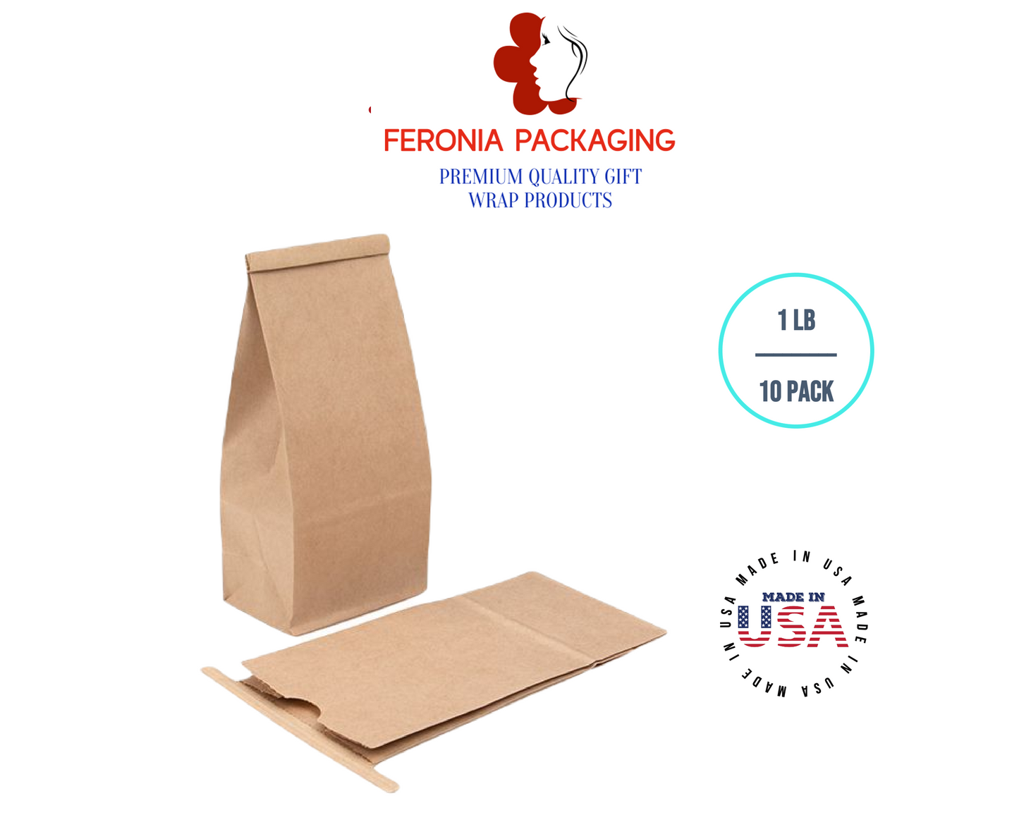 1 LB Kraft Poly-Lined Reclosable Tin Tie Bags Without Window - 10 Pack