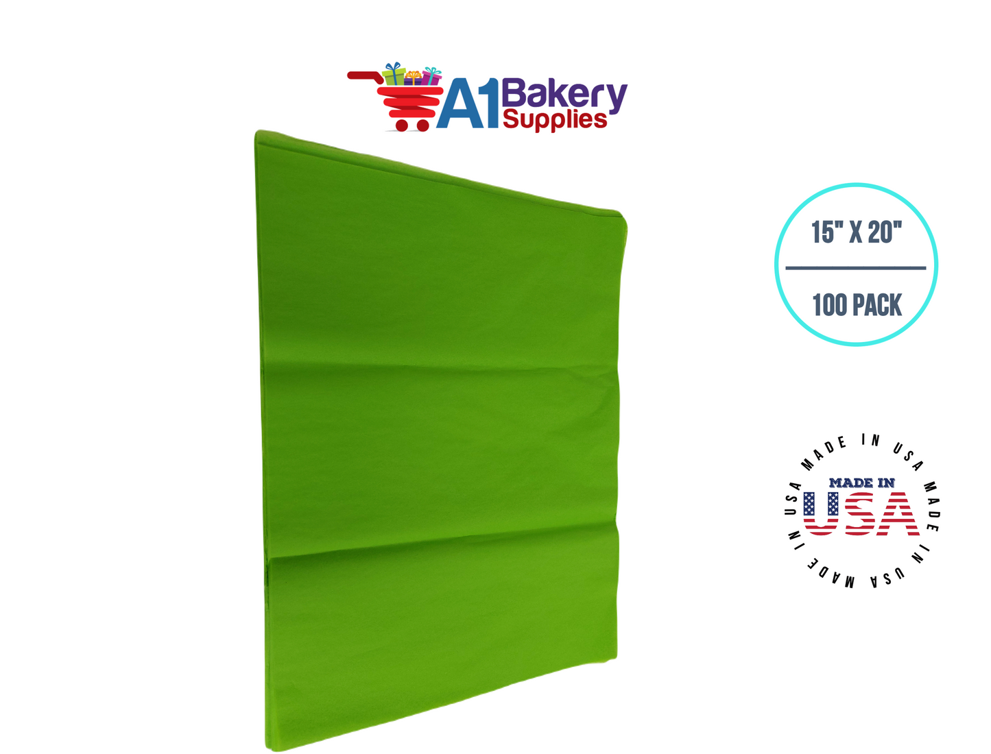 Bright Lime Tissue Paper Squares, Bulk 100 Sheets, Premium Gift Wrap and Art Supplies for Birthdays, Holidays, or Presents by A1BakerySupplies, Medium 15 Inch x 20 Inch