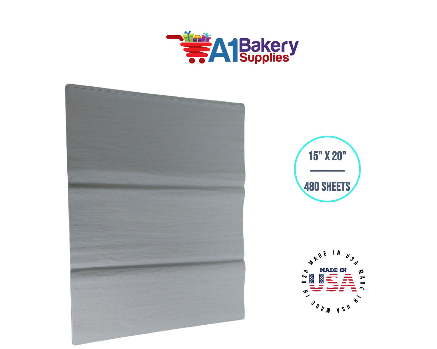 Gray Tissue Paper Squares, Bulk 480 Sheets, Premium Gift Wrap and Art Supplies for Birthdays, Holidays, or Presents by A1BakerySupplies, Large 15 Inch x 20 Inch