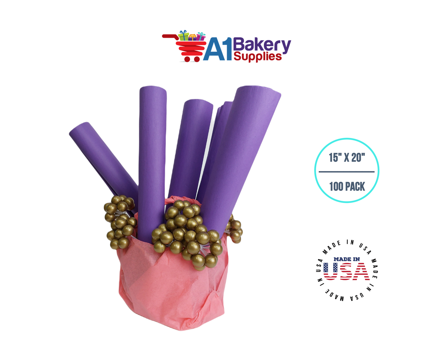 Lavender Tissue Paper Squares, Bulk 100 Sheets, Premium Gift Wrap and Art Supplies for Birthdays, Holidays, or Presents by A1BakerySupplies, Medium 15 Inch x 20 Inch