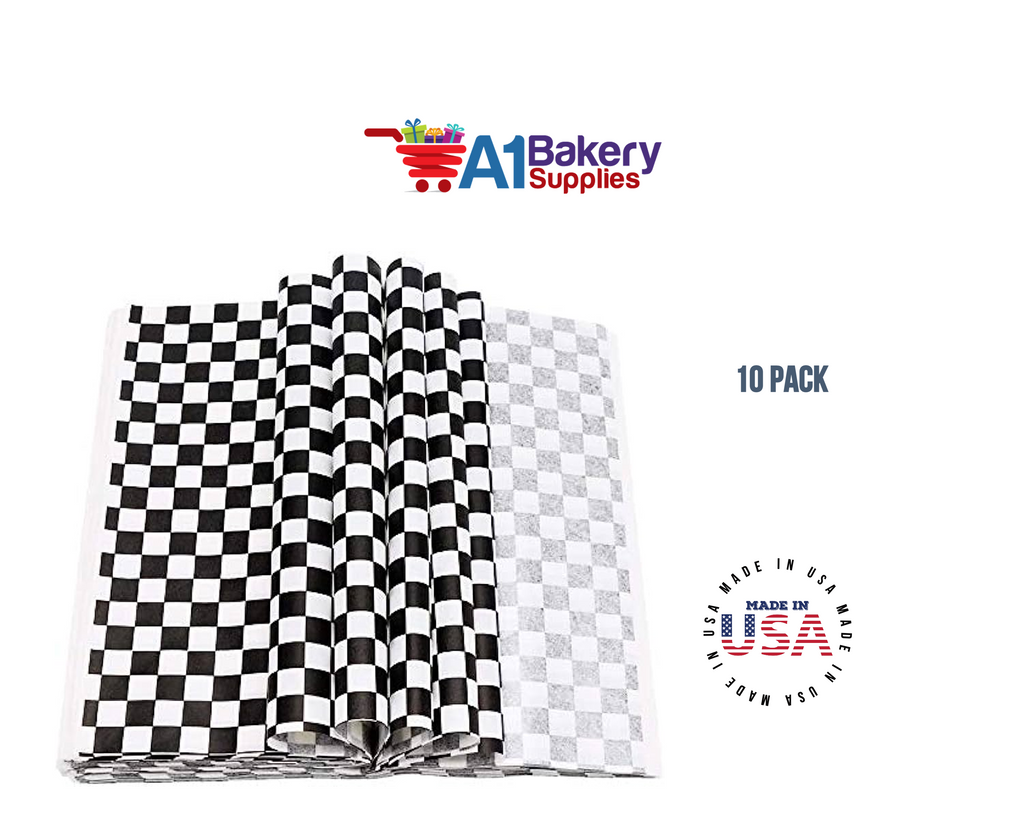 Deli Sandwich Wraps Basket Liners and Food Wrapping Liner Papers by A1 Bakery Supplies of 10 pack (Black Checked)