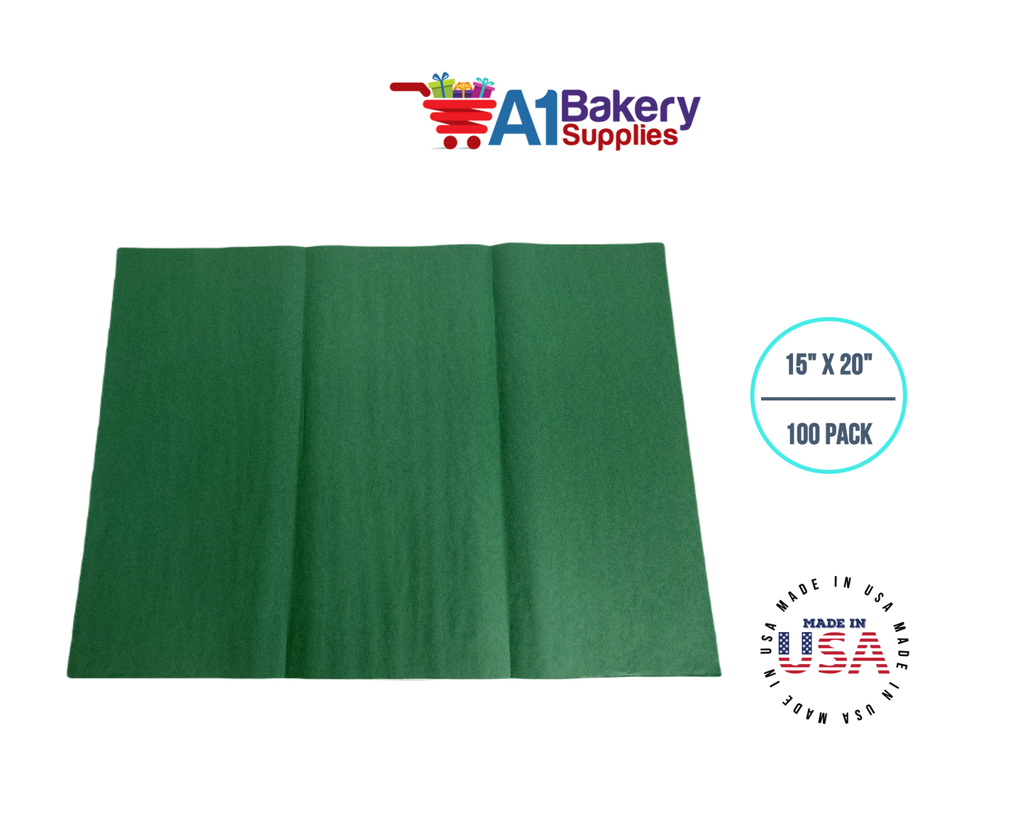 Holiday Green Tissue Paper Squares, Bulk 100 Sheets, Premium Gift Wrap and Art Supplies for Birthdays, Holidays, or Presents by A1BakerySupplies, Large 15 Inch x 20 Inch