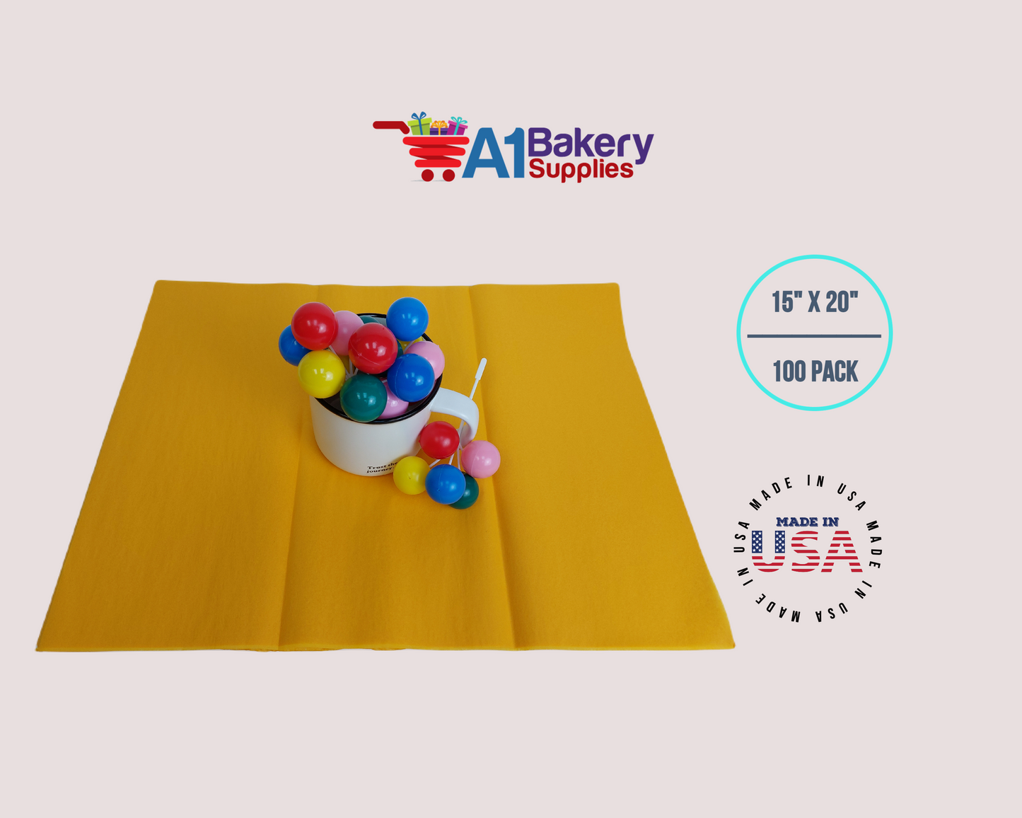 Goldenrod Tissue Paper Squares, Bulk 100 Sheets, Premium Gift Wrap and Art Supplies for Birthdays, Holidays, or Presents by A1BakerySupplies, Medium 15 Inch x 20 Inch