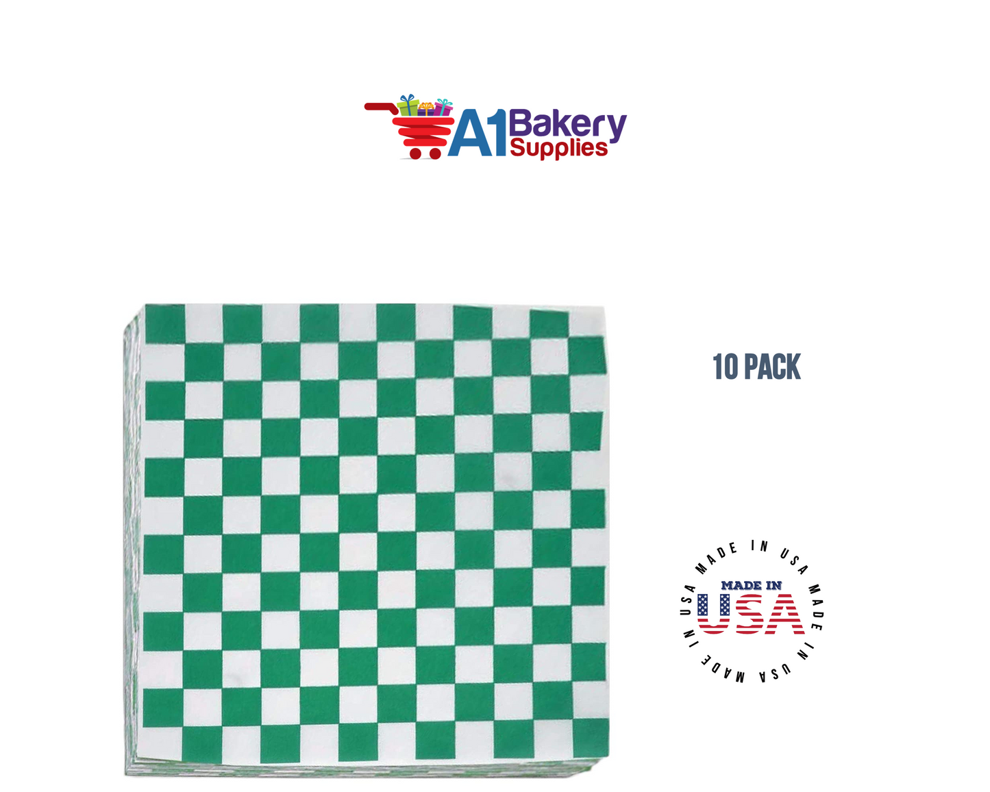 Deli Sandwich Wraps Basket Liners and Food Wrapping Liner Papers by A1 Bakery Supplies of 10 pack (Green checked)