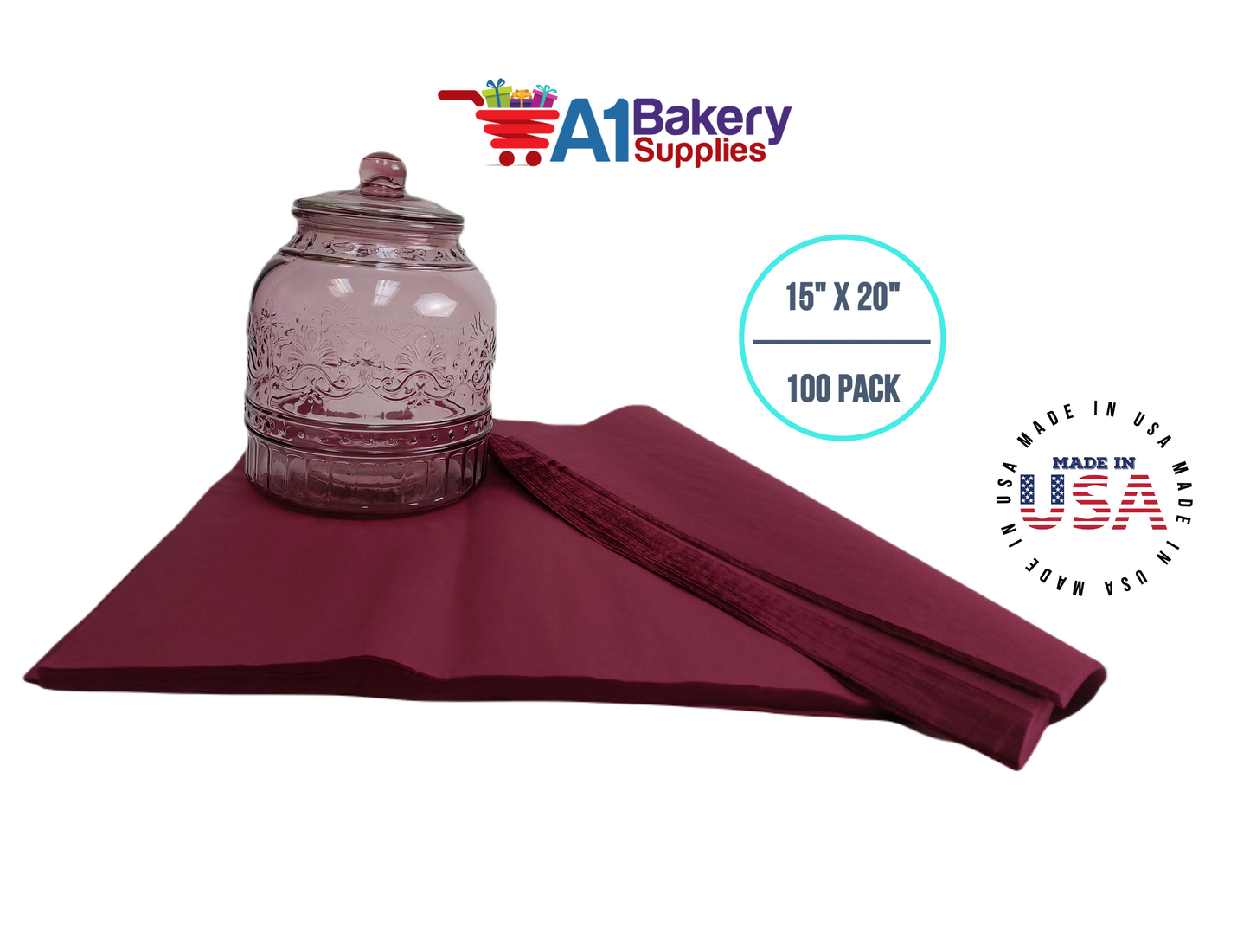 Burgundy Tissue Paper Squares, Bulk 100 Sheets, Premium Gift Wrap and Art Supplies for Birthdays, Holidays, or Presents Large 15 Inch x 20 Inch