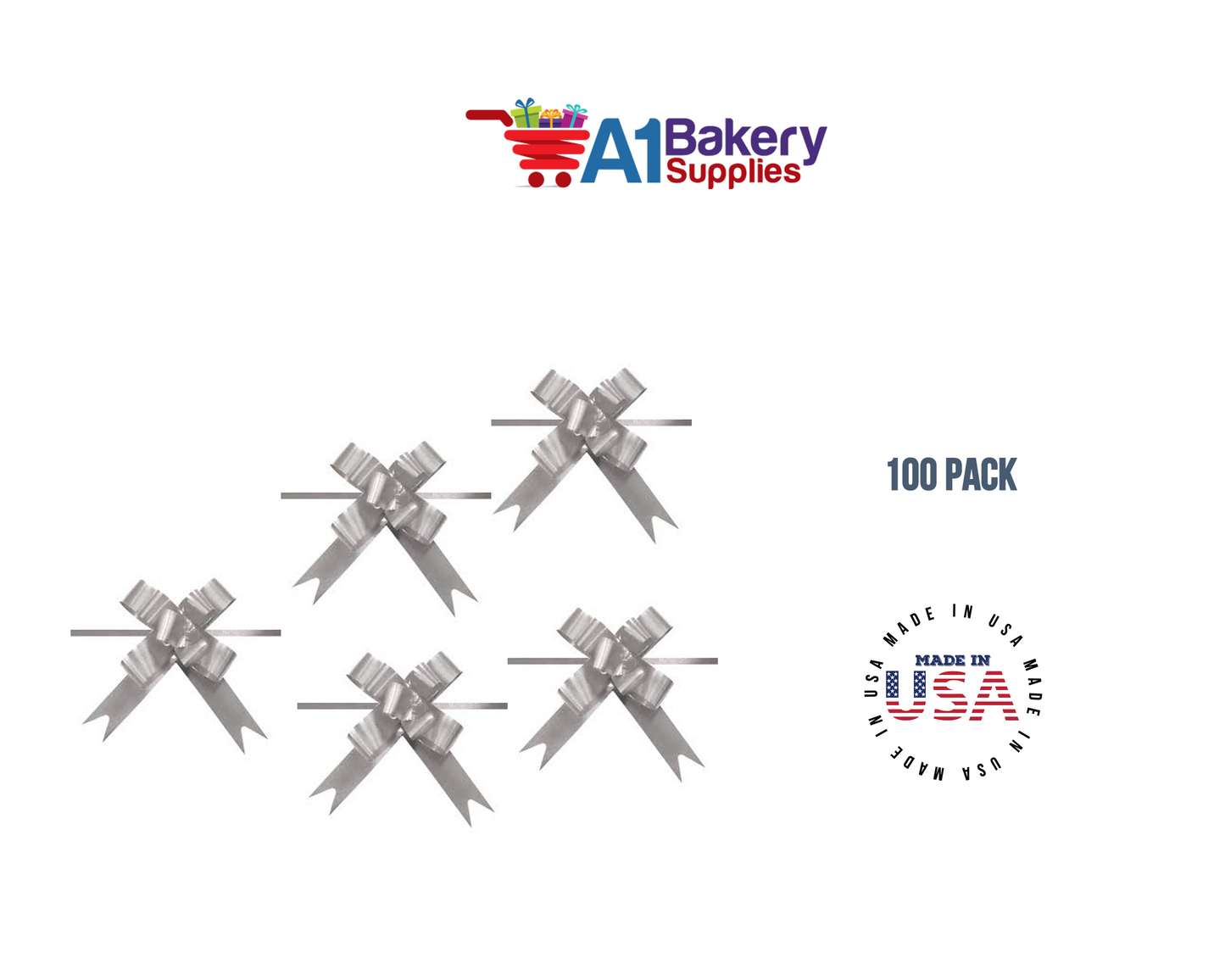 Silver 4" Butterfly pull bows of 100 Pack by A1 Bakery supplies