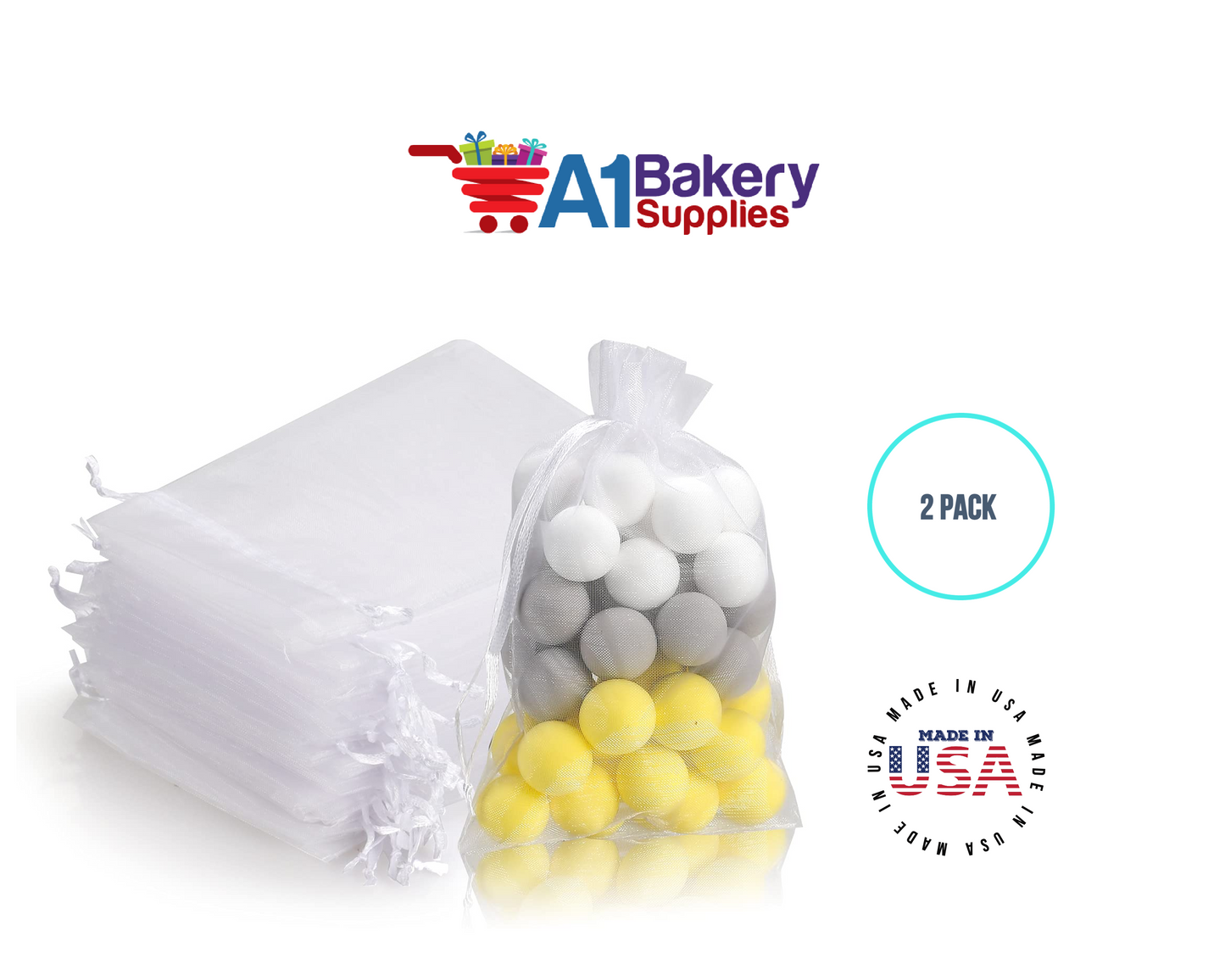 White Organza Fabric Gift Bags – Pack of 2 with Size 22.5 x 25 inch by A1 Bakery Supplies