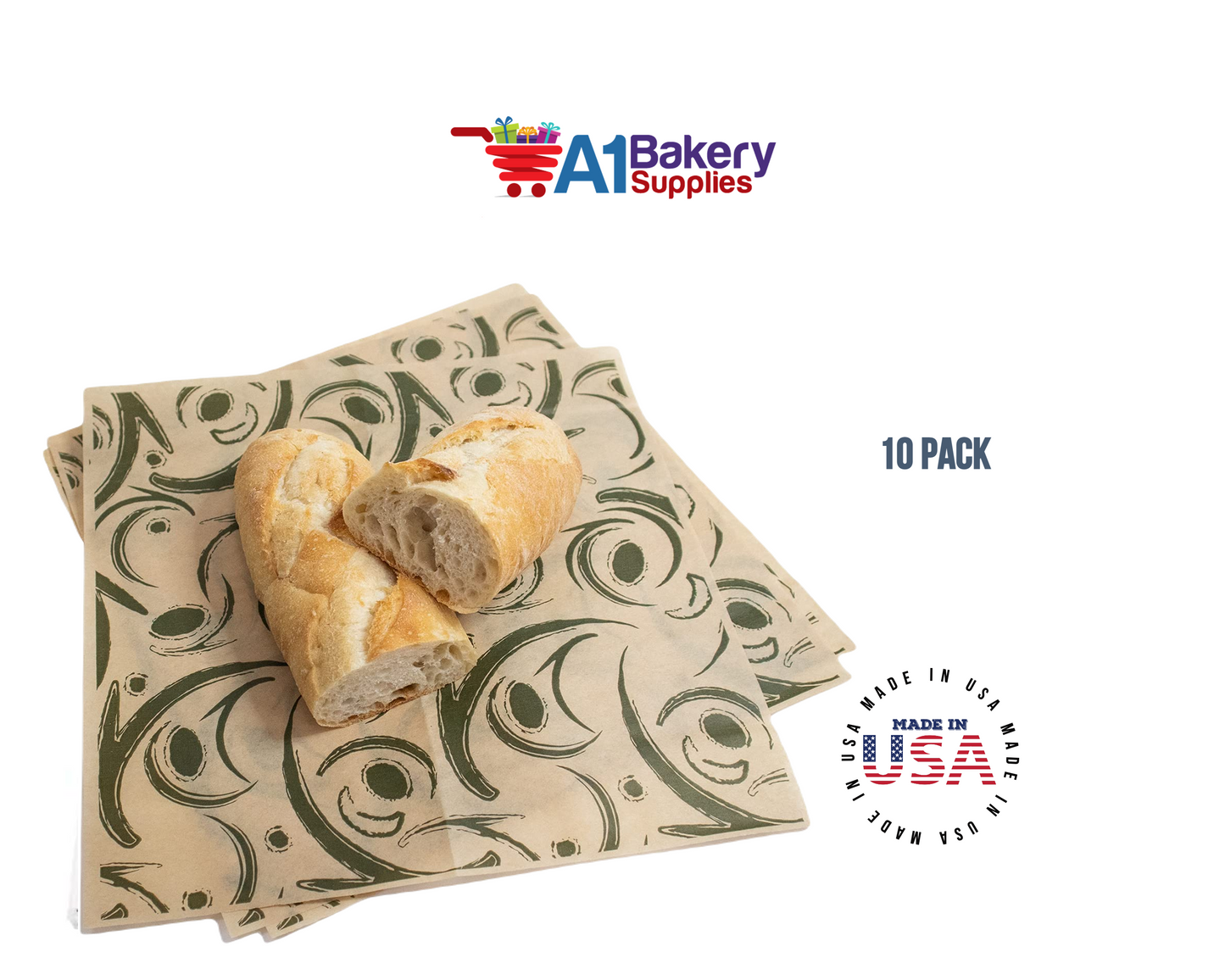 Deli Sandwich Wraps Basket Liners and Food Wrapping Liner Papers by A1 Bakery Supplies of 10 pack (Green Swril)