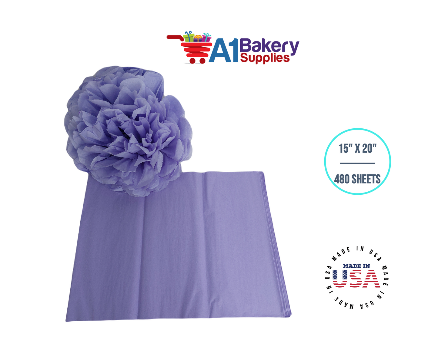 Soft Lavender Tissue Paper Squares, Bulk 480 Sheets, Premium Gift Wrap and Art Supplies for Birthdays, Holidays, or Presents by A1BakerySupplies, Large 15 Inch x 20 Inch