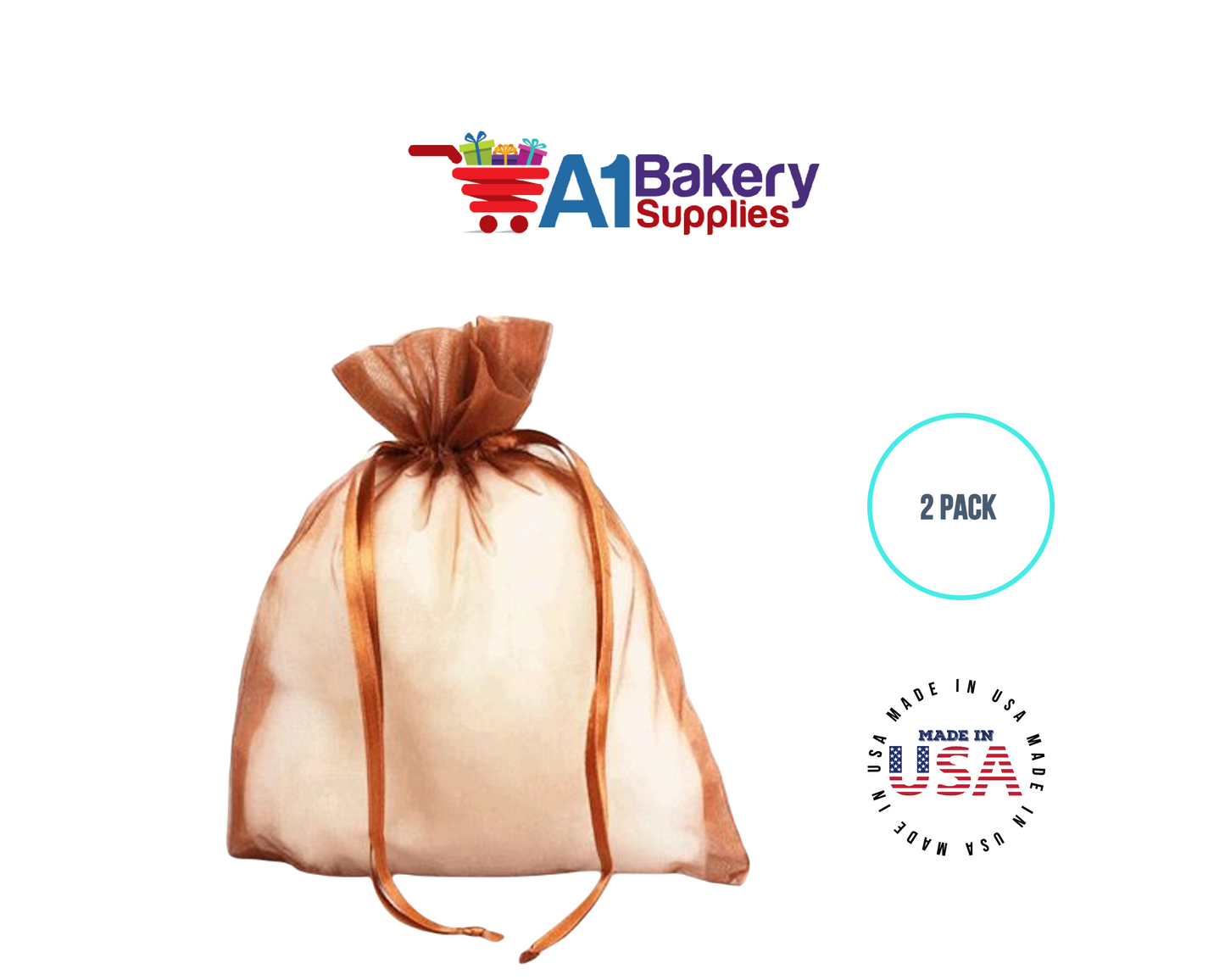 Copper Organza Fabric Gift Bags – Pack of 2 with Size 22.5 x 25 inch by A1 Bakery Supplies