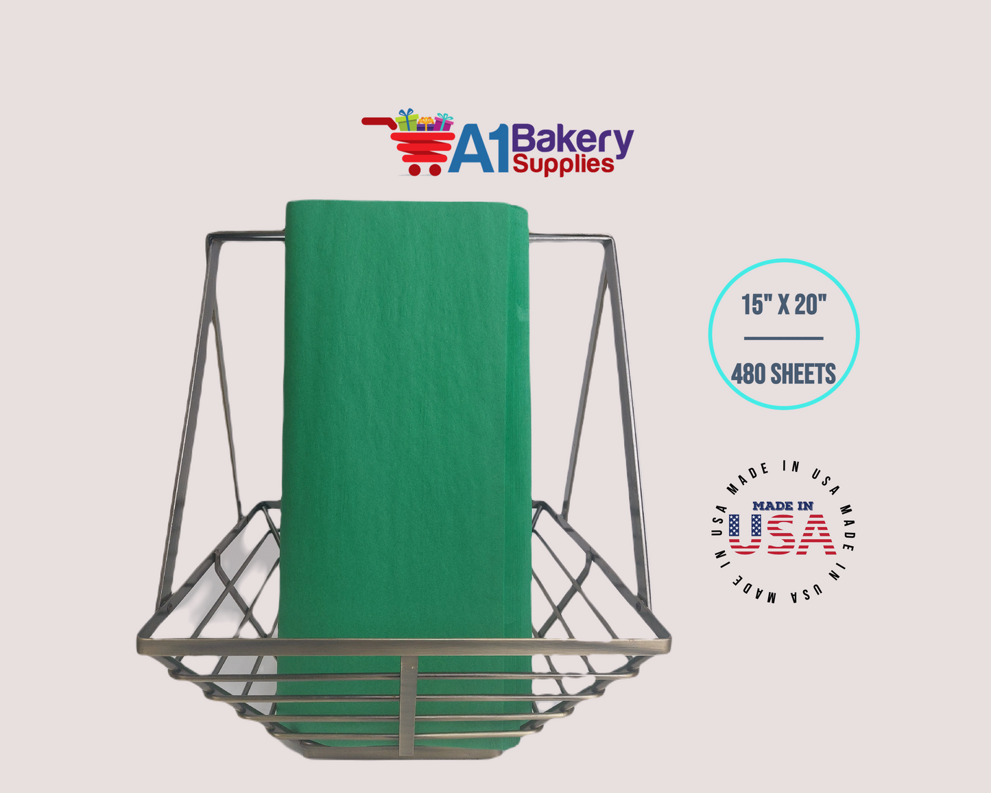 Festive Green Tissue Paper Squares, Bulk 480 Sheets, Premium Gift Wrap and Art Supplies for Birthdays, Holidays, or Presents by A1BakerySupplies, Large 15 Inch x 20 Inch