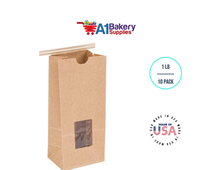 1 LB Kraft Poly-Lined Reclosable Tin Tie Bags Window - 10 Pack