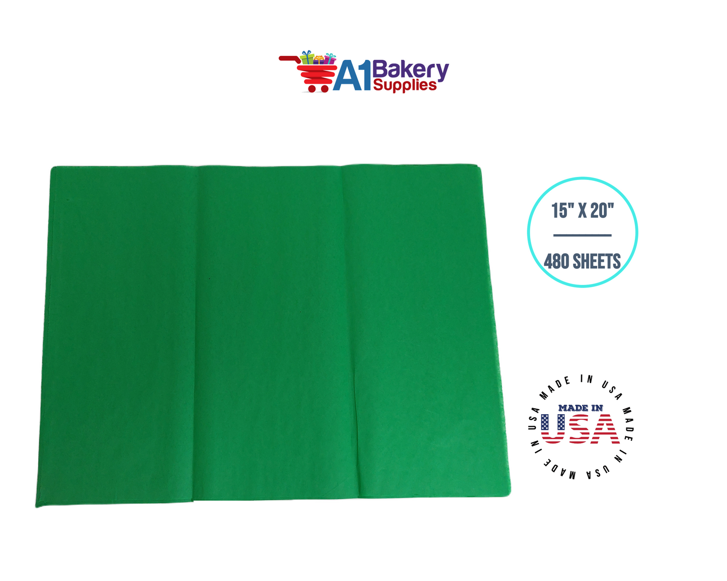 Kelly Green Tissue Paper Squares, Bulk 480 Sheets, Premium Gift Wrap and Art Supplies for Birthdays, Holidays, or Presents by A1BakerySupplies, Large 15 Inch x 20 Inch