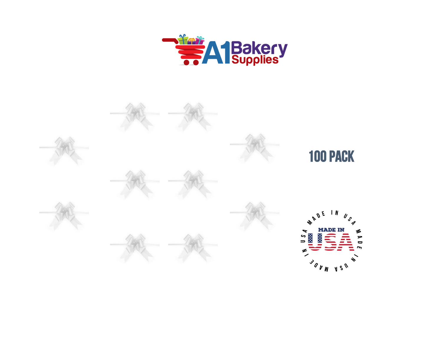 White 4" Butterfly pull bows of 100 Pack by A1 Bakery supplies