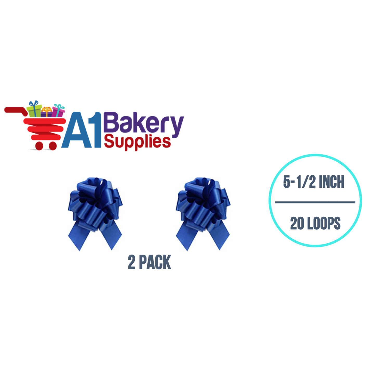 A1 Bakery Supplies 2 Pieces Pull Bow for Gift Wrapping Gift Bows Pull Bow With Ribbon for Wedding Gift Baskets, 5.5 Inch 20 Loop in Royal Blue Flora Satin Color