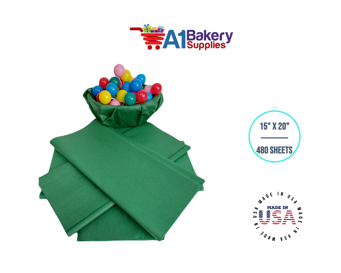 Holiday Green Tissue Paper Squares, Bulk 480 Sheets, Premium Gift Wrap and Art Supplies for Birthdays, Holidays, or Presents by A1BakerySupplies, Large 15 Inch x 20 Inch