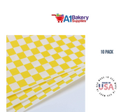 Deli Sandwich Wraps Basket Liners and Food Wrapping Liner Papers by A1 Bakery Supplies of 10 pack (Yellow Checked)