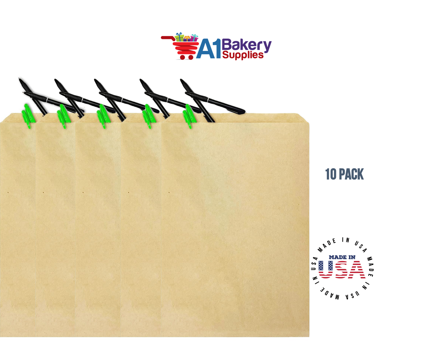 Kraft Brown Flat Paper Merchandise Bags 10 pack by A1 Bakery supplies (4x6)