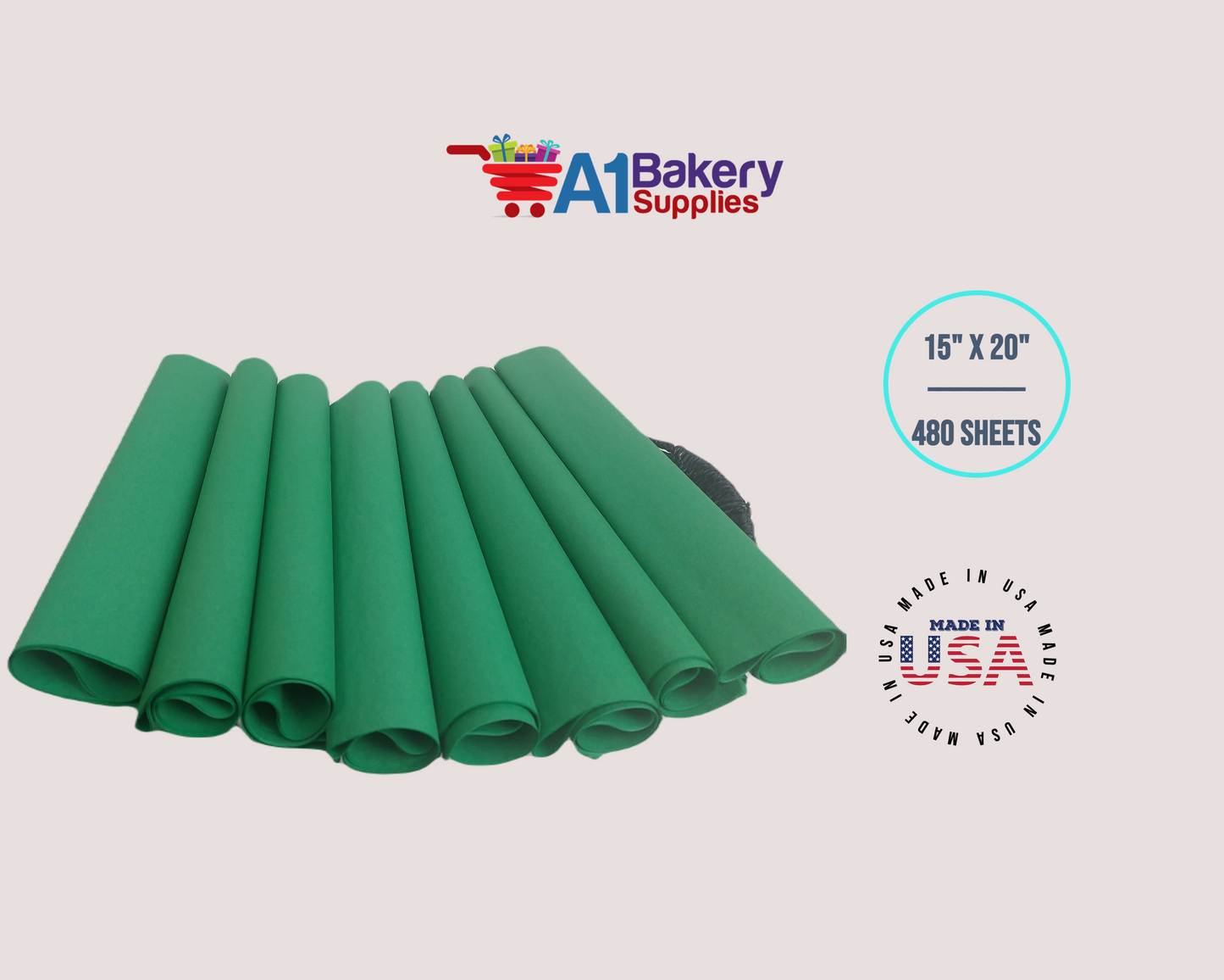 Festive Green Tissue Paper Squares, Bulk 480 Sheets, Premium Gift Wrap and Art Supplies for Birthdays, Holidays, or Presents by A1BakerySupplies, Large 15 Inch x 20 Inch
