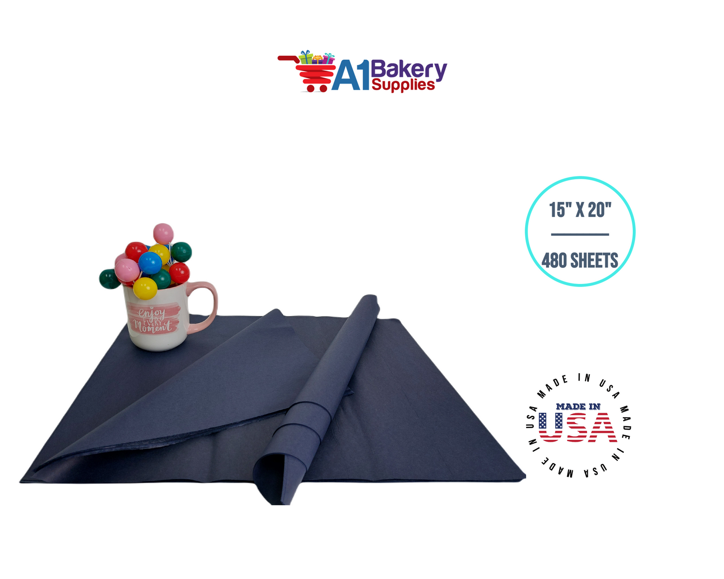 Navy Blue Tissue Paper Squares, Bulk 480 Sheets, Premium Gift Wrap and Art Supplies for Birthdays, Holidays, or Presents by A1BakerySupplies, Large 15 Inch x 20 Inch