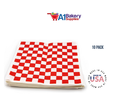 Deli Sandwich Wraps Basket Liners and Food Wrapping Liner Papers by A1 Bakery Supplies of 10 pack (Red Checked)