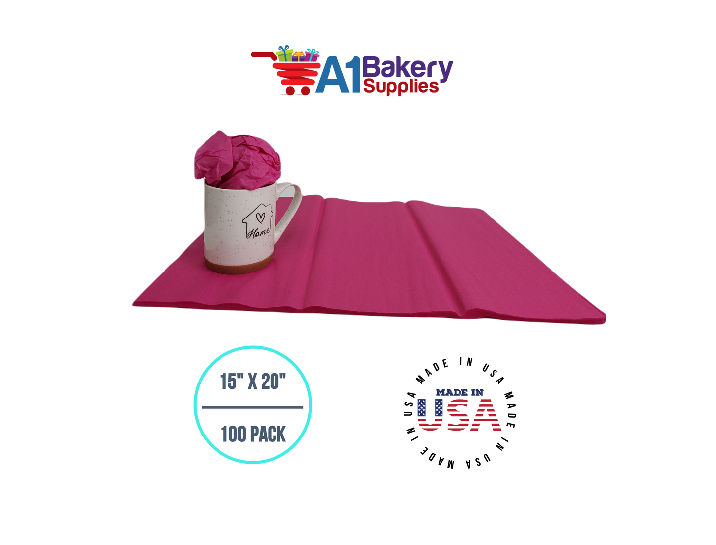 Cerise Pink Tissue Paper Squares, Bulk 100 Sheets, Premium Gift Wrap and Art Supplies for Birthdays, Holidays, or Presents by A1BakerySupplies, Large 15 Inch x 20 Inch