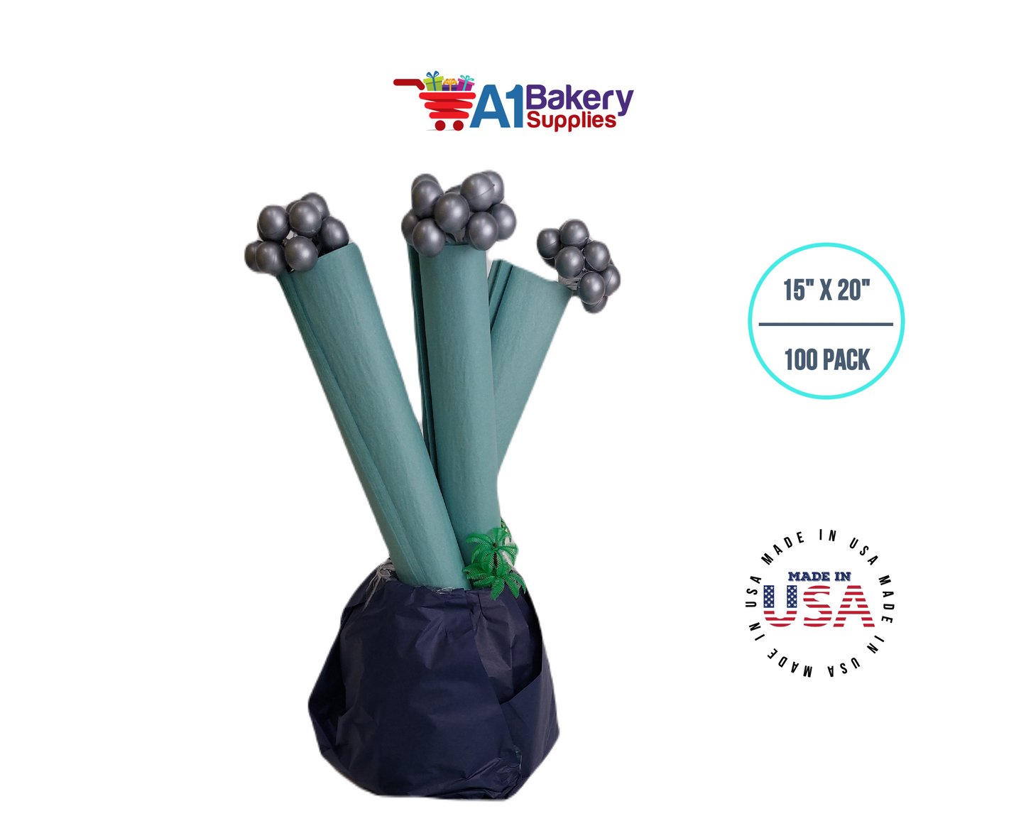 Blue Haze Tissue Paper Squares, Bulk 100 Sheets, Premium Gift Wrap and Art Supplies for Birthdays, Holidays, or Presents by A1BakerySupplies, Large 15 Inch x 20 Inch