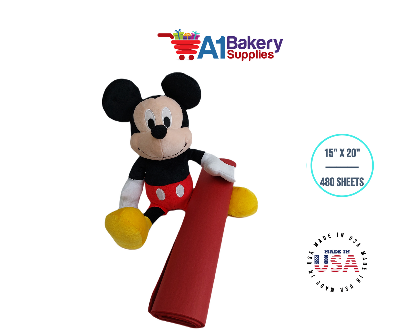 Scarlet Red Tissue Paper Squares, Bulk 480 Sheets, Premium Gift Wrap and Art Supplies for Birthdays, Holidays, or Presents by A1BakerySupplies, Large 15 Inch x 20 Inch