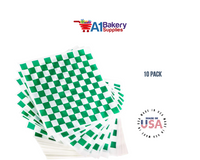 Deli Sandwich Wraps Basket Liners and Food Wrapping Liner Papers by A1 Bakery Supplies of 10 pack (Green checked)