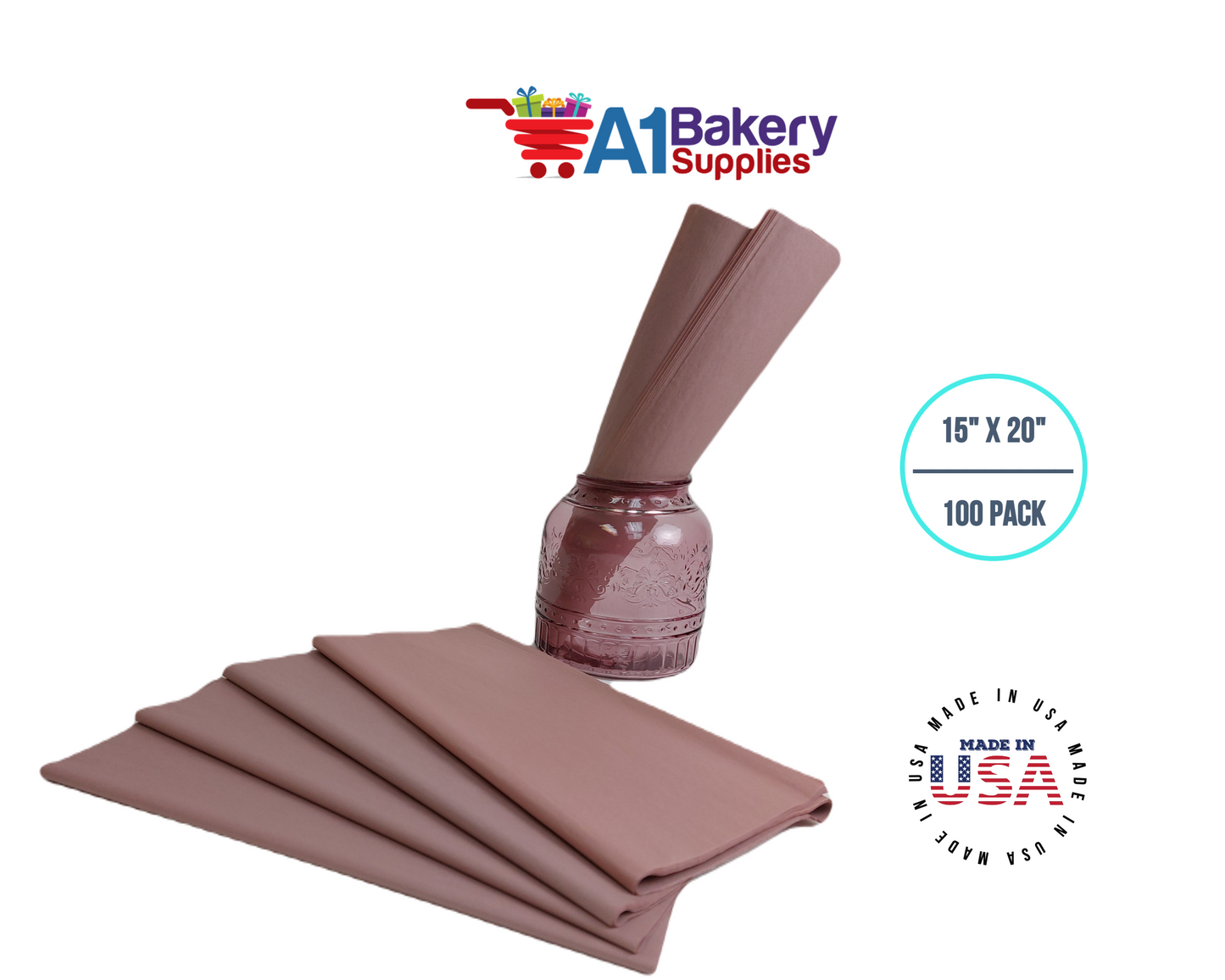 Rose gold Tissue Paper Squares, Bulk 100 Sheets, Premium Gift Wrap and Art Supplies for Birthdays, Holidays, or Presents by A1BakerySupplies, Large 15 Inch x 20 Inch