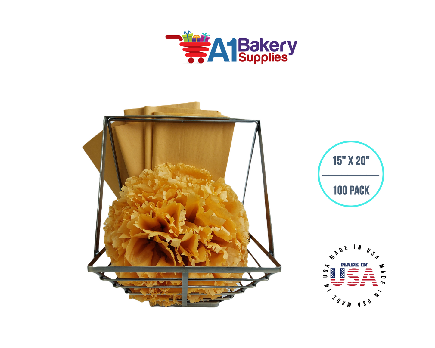 Noble gold Tissue Paper Squares, Bulk 100 Sheets, Premium Gift Wrap and Art Supplies for Birthdays, Holidays, or Presents by A1BakerySupplies, Large 15 Inch x 20 Inch