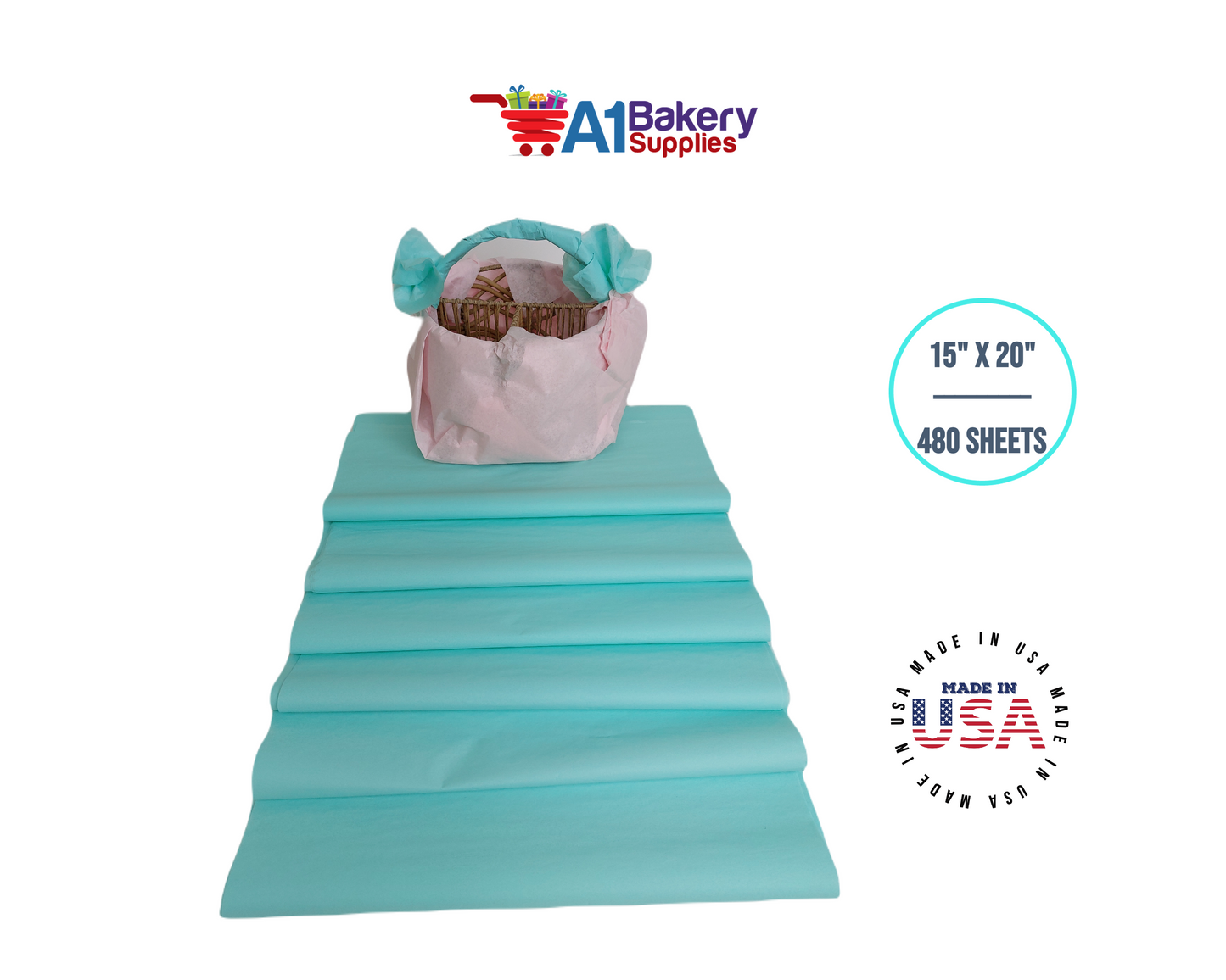 Pistachio Tissue Paper Squares, Bulk 480 Sheets, Premium Gift Wrap and Art Supplies for Birthdays, Holidays, or Presents by A1BakerySupplies, Large 15 Inch x 20 Inch