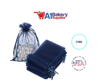 Navy Blue Organza Fabric Gift Bags – Pack of 2 with Size 22.5 x 25 inch by A1 Bakery Supplies