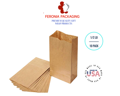 1/2 LB Kraft Poly-Lined Reclosable Tin Tie Bags Without Window - 10 Pack
