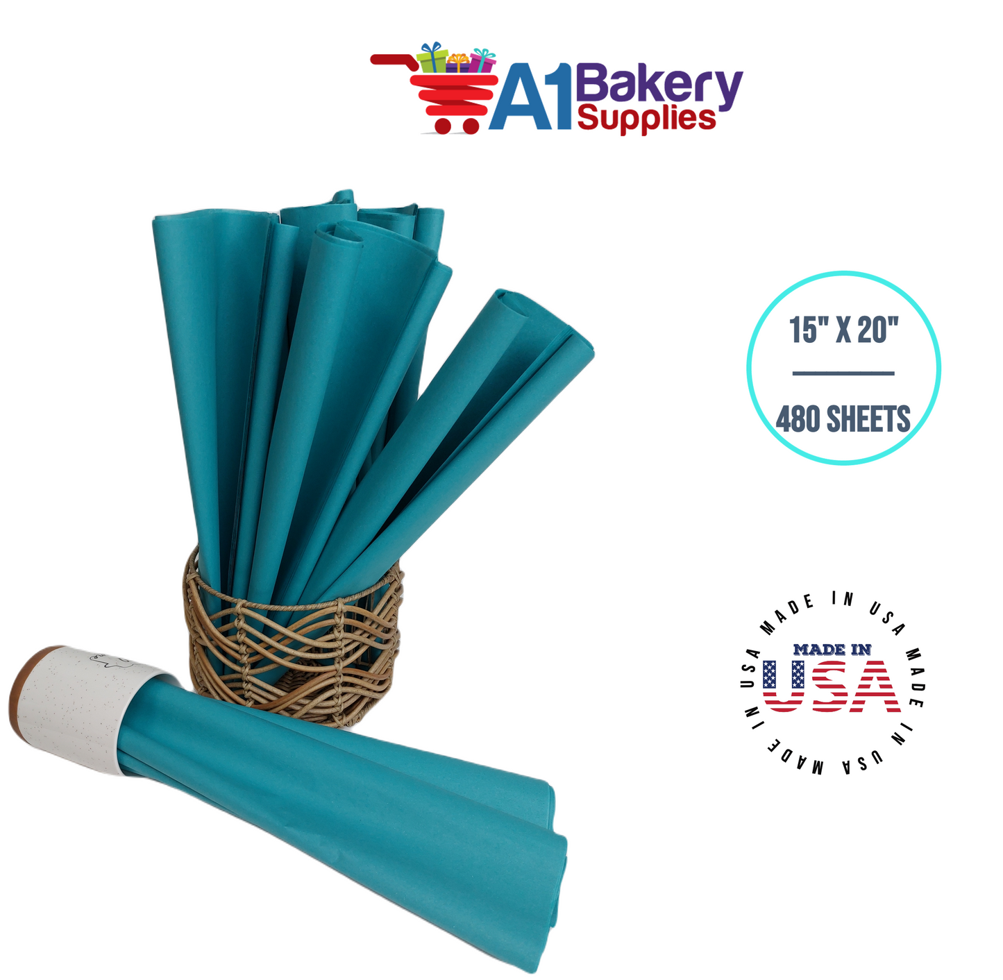 Caribbean Teal Color Premium Gift Wrap Tissue Paper 15 Inch x 20 Inch - 480 Sheets