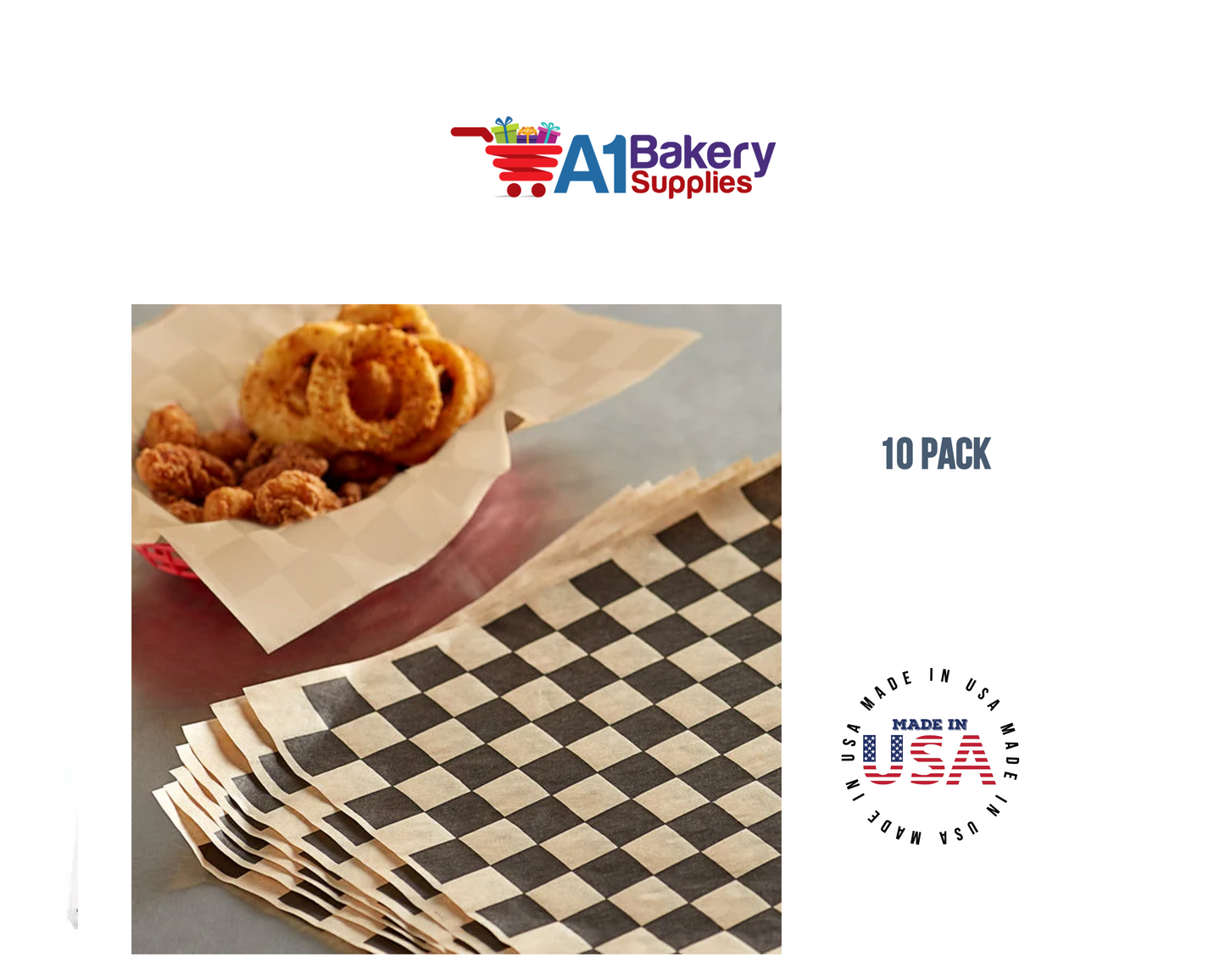 Deli Sandwich Wraps Basket Liners and Food Wrapping Liner Papers by A1 Bakery supplies of 10 pack (Kraft Black)