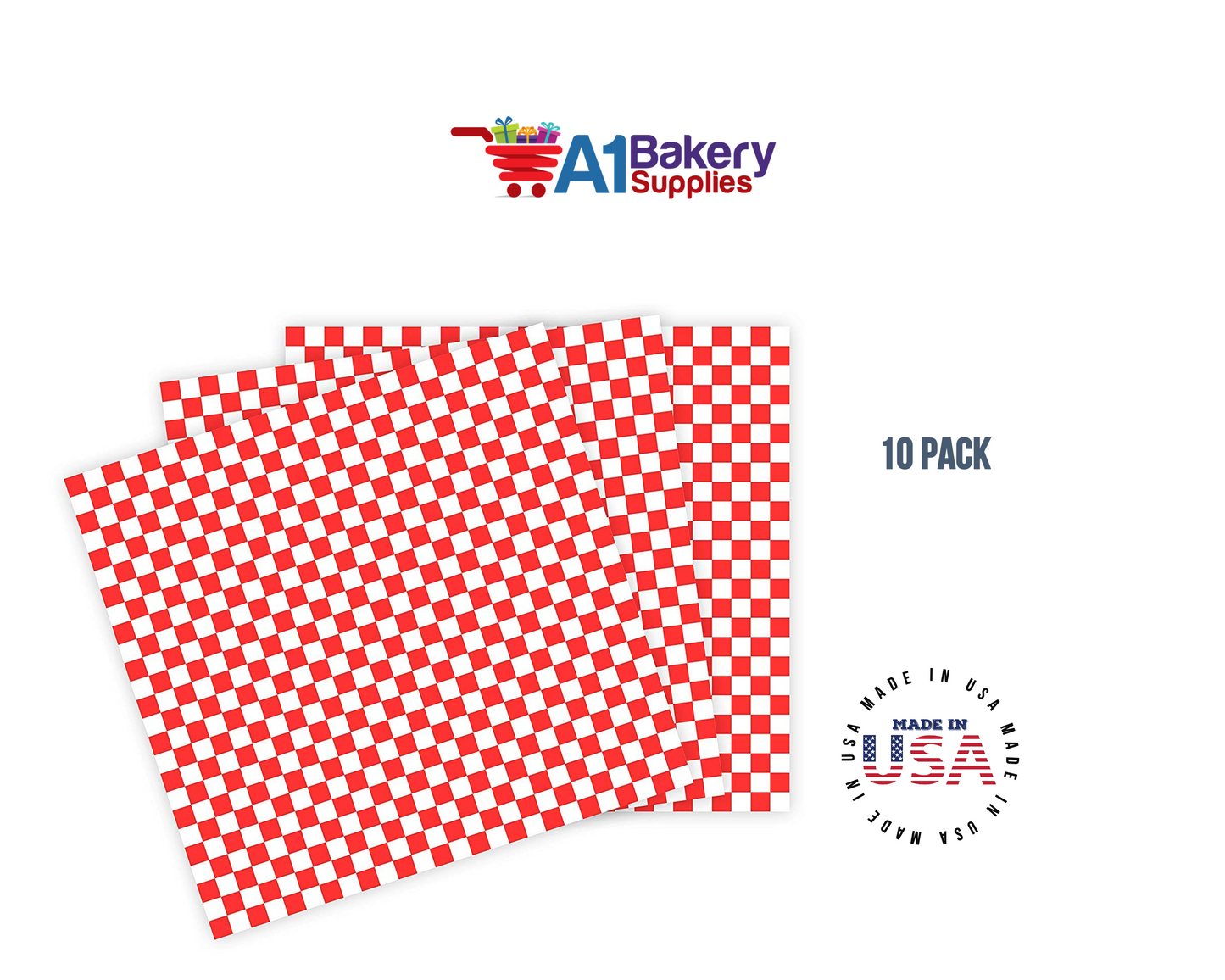 Deli Sandwich Wraps Basket Liners and Food Wrapping Liner Papers by A1 Bakery Supplies of 10 pack (Red Checked)