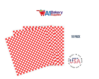 Deli Sandwich Wraps Basket Liners and Food Wrapping Liner Papers by A1 Bakery Supplies of 10 pack (Red Checked)