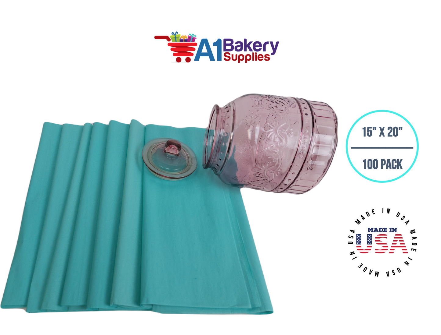 Aqua Blue Color Tissue Paper 15 Inch x 20 Inch - 100 Sheets