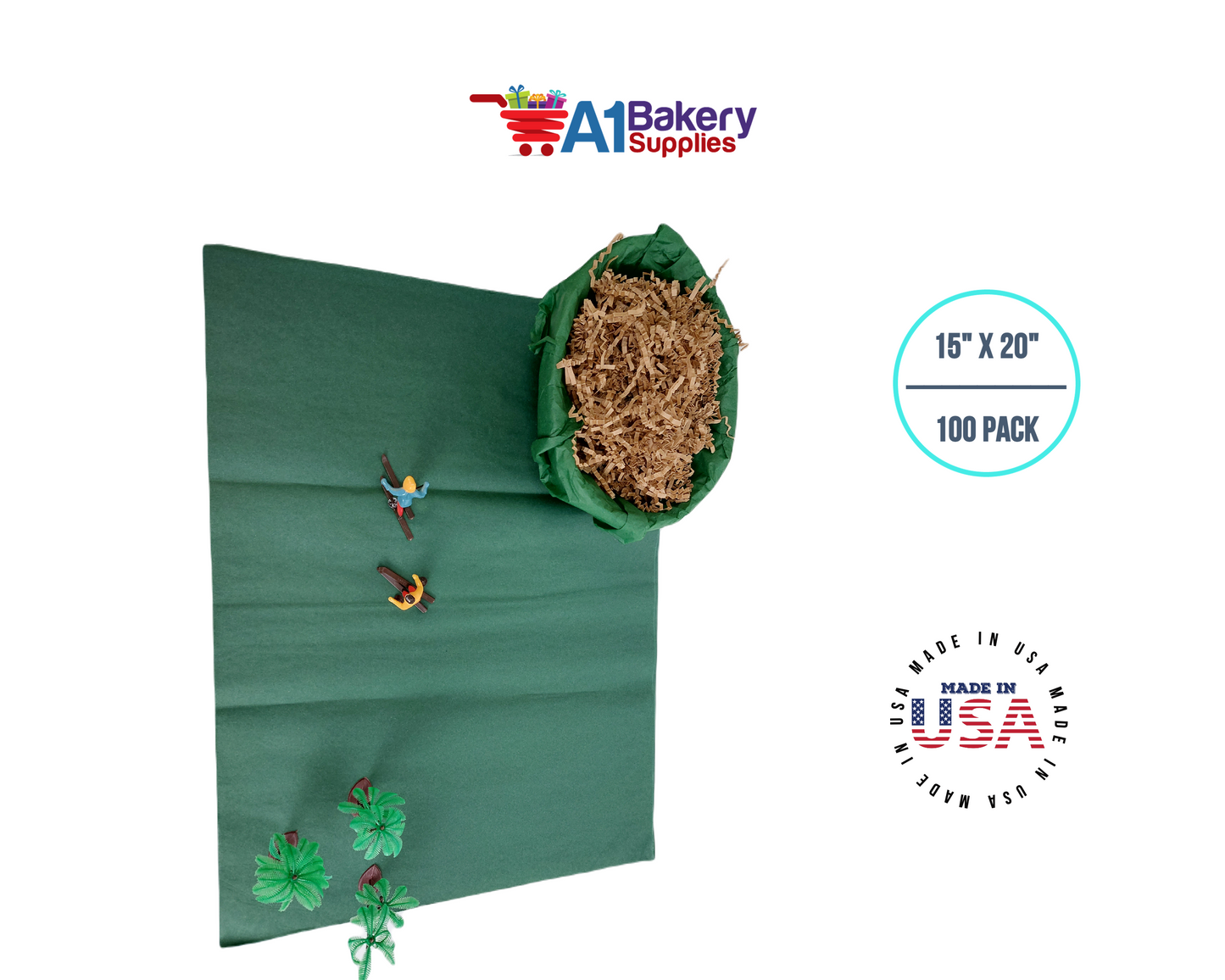 Forest Green Tissue Paper Squares, Bulk 100 Sheets, Premium Gift Wrap and Art Supplies for Birthdays, Holidays, or Presents by A1BakerySupplies, Large 15 Inch x 20 Inch