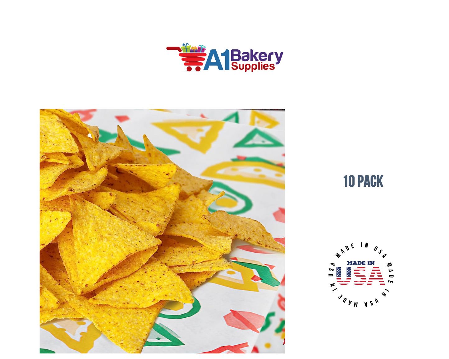 Deli Sandwich Wraps Basket Liners and Food Wrapping Liner Papers by A1 Bakery Supplies of 10 pack (Mexican Print)