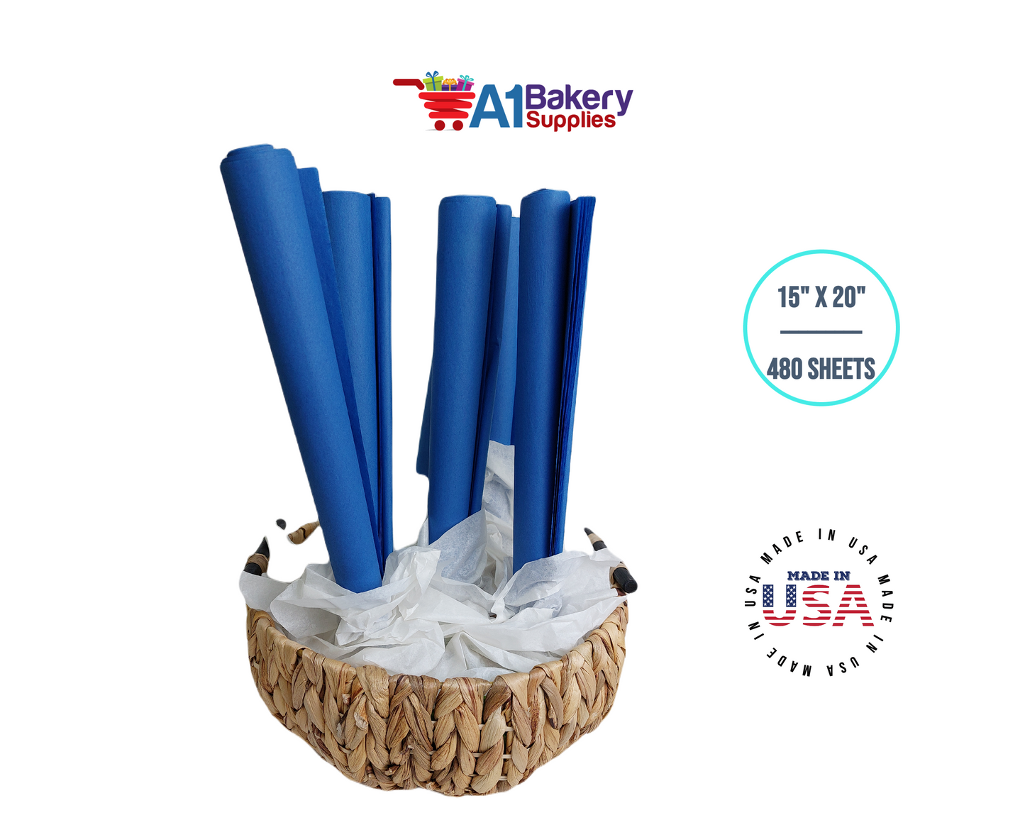 Dark Blue High Quality Gift Wrap Color Tissue Paper - Premium Quality Paper Made in USA 15 Inch x 20 Inch- 480 Sheets per Pack