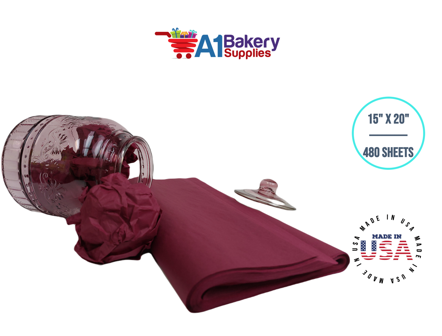 Burgundy Tissue Paper Squares, Bulk 480 Sheets, Premium Gift Wrap and Art Supplies for Birthdays, Holidays, or Presents by A1BakerySupplies, Large 15 Inch x 20 Inch